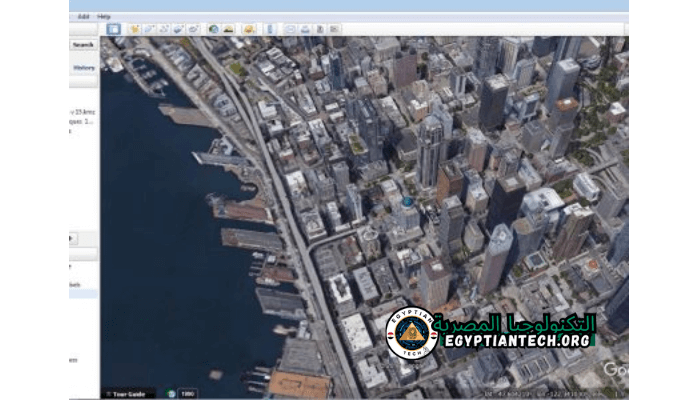 عرض تفصيلي لبرنامج Google Earth يعرض المناظر الطبيعية المتنوعة والميزات الجغرافية من منظور عالمي