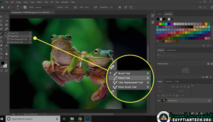 واجهة برنامج Adobe Photoshop CC 2019 المحمولة التي تعرض أدوات التحرير والميزات اللازمة لأعمال التصميم الإبداعي